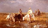 Adolf Schreyer Famous Paintings - Arabs Watering Their Horses